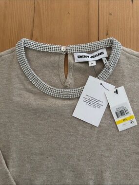 DKNY Jeans Rhinestone Collar Crewneck Sweater (Petite)